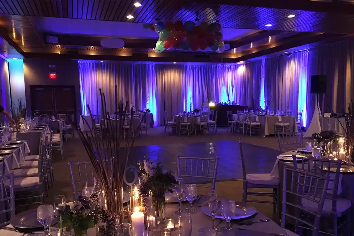 wedding reception room up lighting