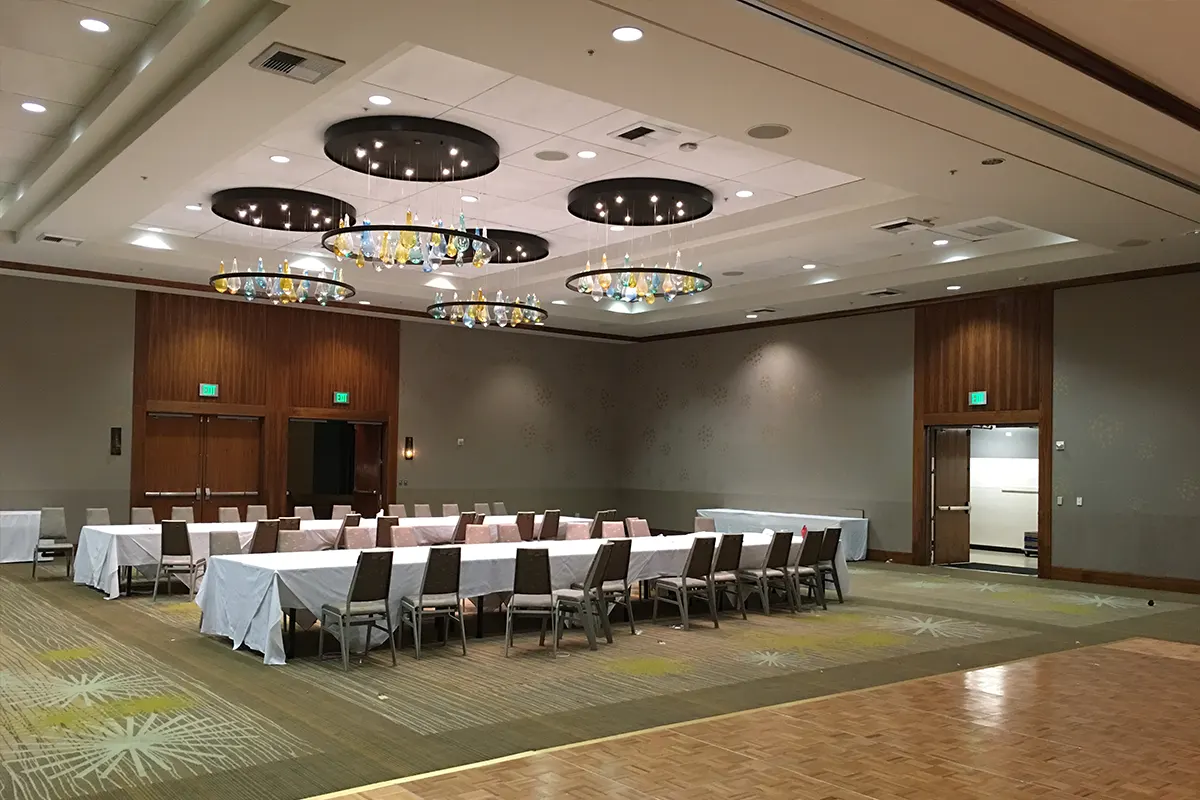 wedding reception room before up lighting