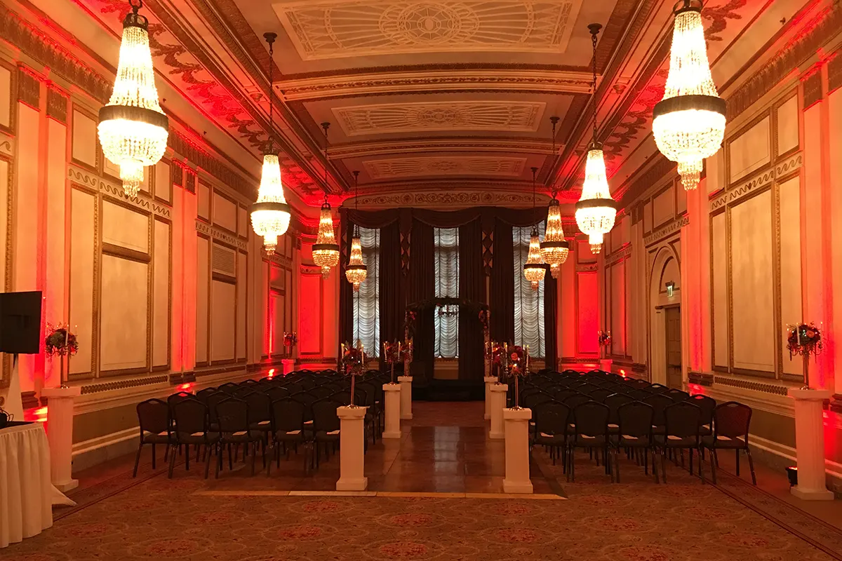 wedding reception room up lighting